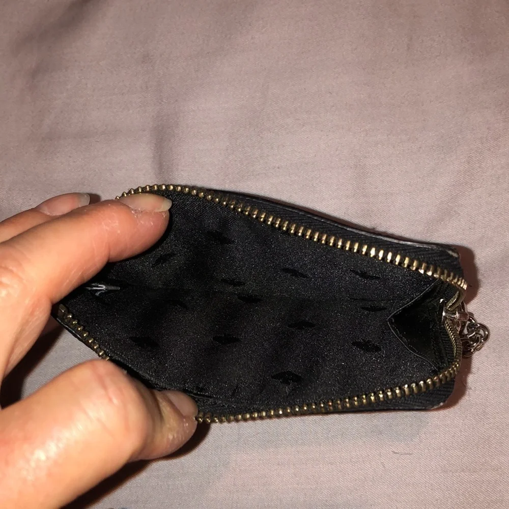 Kate Spade Black Glitter Key Zip Card Case